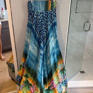 Blue Tropical Print very wide Pant with Colorful Border